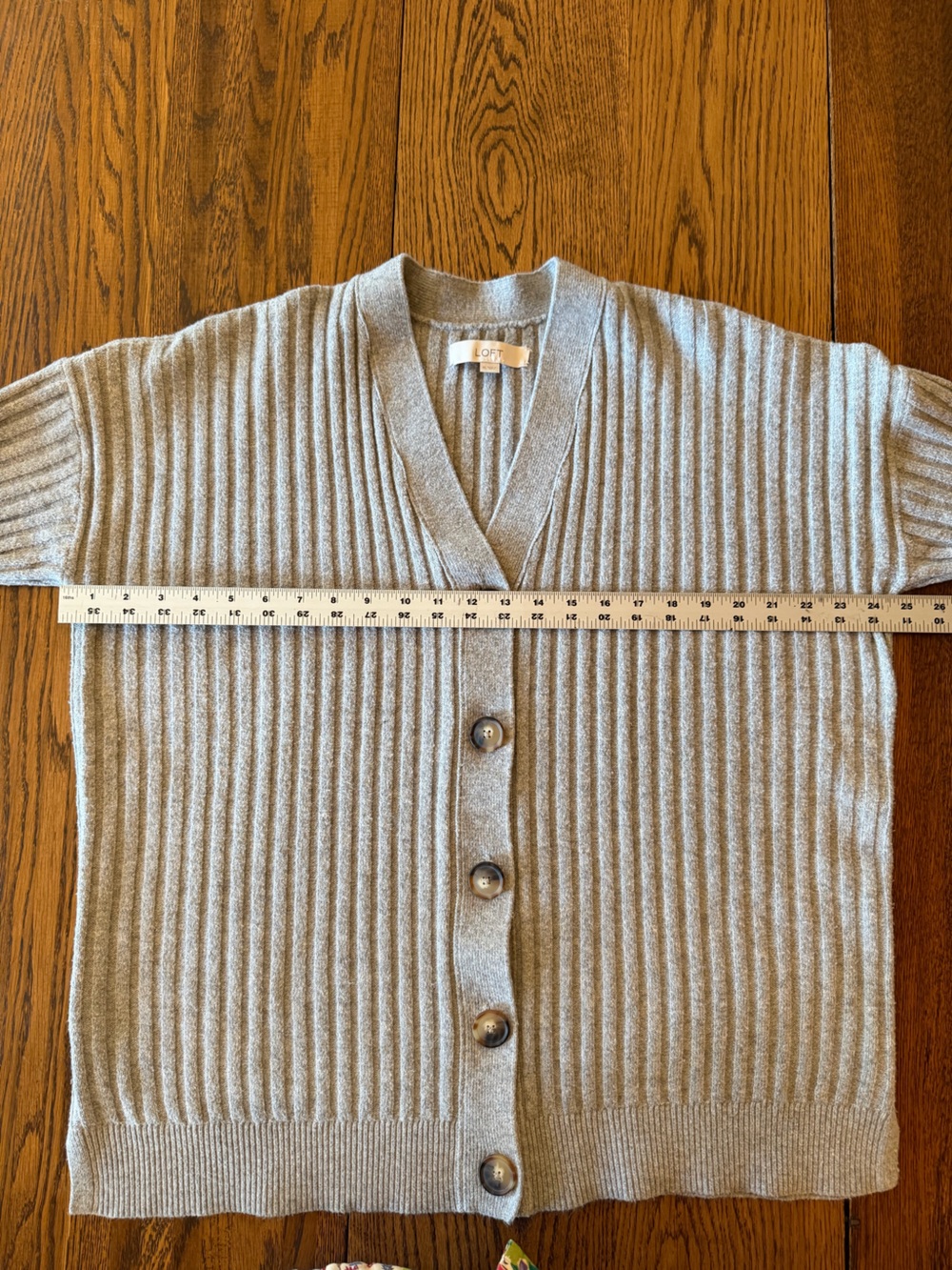 LOFT Heather Gray Ribbed V-Neck Button Cardigan - Picture 4 of 6